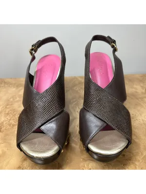 Lilly Pulitzer Callie Brown Leather Studded Wood Platform Wedge Sandals 8M thumbnail 2