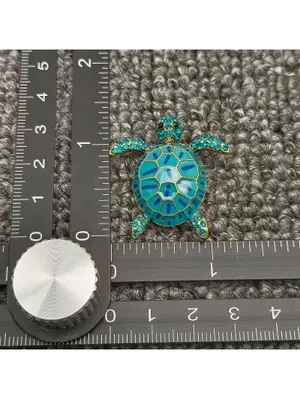 Turquoise Blue Turtle Brooch with Rhinestone Accents thumbnail 2