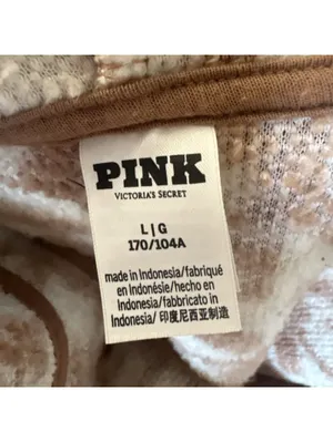 PINK Victoria's Secret Brown White Sherpa Fleece Pullover Hoodie V-Neck Large thumbnail 5