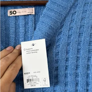 SO Women’s Blue Open Knit Crew Neck Sweater Size L NWT thumbnail 4