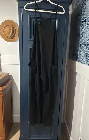 New Jumpsuit Adjustable Strap Overalls Romper Pockets L Black Size L thumbnail 1