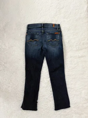 7 For All Mankind Kaylie Slim Bootcut Jeans Size 25 Blue Wash Raw Hem thumbnail 4