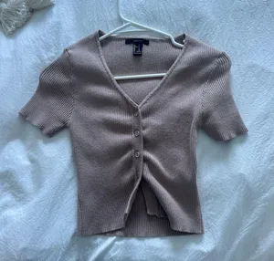 Forever 21 tan button up cropped top thumbnail 1