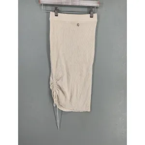 Guess Womens Skirt Ribbed Knit Ruched Side Cream Small thumbnail 2