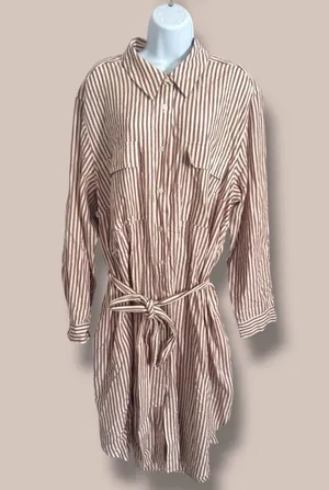 Ava & Viv™ Women's Long Sleeve Midi Shirtdress - Brown Striped XXL NWT thumbnail 4