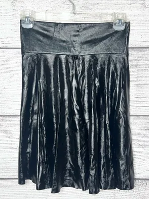 Black Shiny Wet Look Faux Leather Stretch A-Line Flared Skater Skirt Size Small thumbnail 5