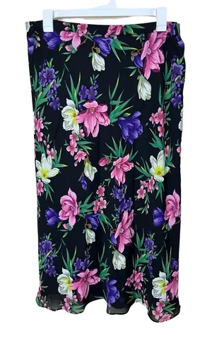 Vintage Skirt Womens Size 16 Black Floral Print Maxi‎ Stretch Waist Classic thumbnail 1