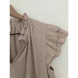 Anne Klein Linen Blend Romantic Coquette Boho Chic Ruffle Cap Sleeve Blouse Top thumbnail 3