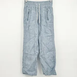 Athleta Womens Chambray Blue Cabo Linen Wide Leg Coastal Beach Travel Pants‎ 0 thumbnail 2