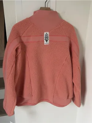 NWT Free People Ready Set Rib Fleece Pullover in Frosted Peach thumbnail 5