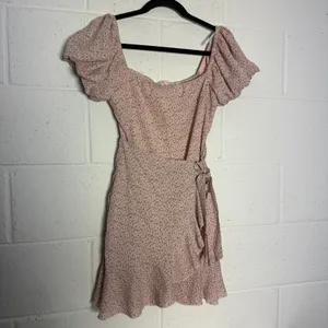 Princess Polly Pink Floral Puff Sleeve Faux Wrap Ruffle Mini Dress US 2 thumbnail 2