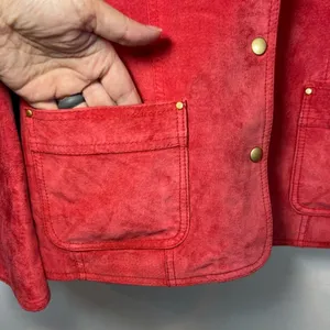 David Brooks Suede Jacket Red Snap Front Pockets Moto Minimalist Sz Large Petite thumbnail 6