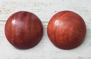 Vintage Clip On Earrings - Wood Domed Circle Earrings Large - 1.25" thumbnail 1