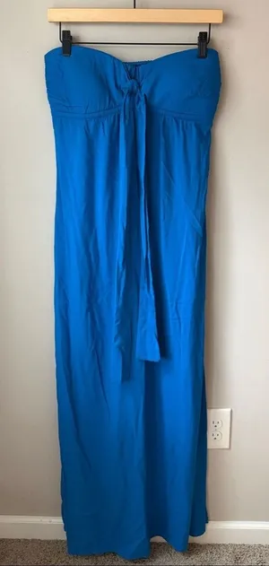 Tommy Bahama Tube Strapless Blue Maxi Dress Smocked Back Resort Vacation Beach thumbnail 1