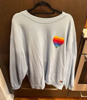 Aviator Nation Rainbow Heart Stitch Crewneck Sweatshirt women's XL thumbnail 1