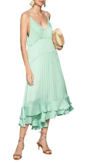 NWOT Farm Rio Tiered Ruffled Sleeveless V-neck Midi Dress Green Sz L thumbnail 1