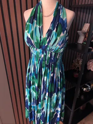 Calvin Klein Green & Blue Abstract Pattern Dress Size 4 beach dress classy styli thumbnail 2