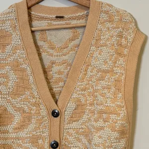 Free People Beige and Cream Knit Vest Geometric Pattern Sweater thumbnail 10