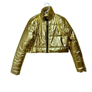 36 Point 5 Gold Metallic Cropped Puffer Jacket Womens M Shiny Winter thumbnail 4