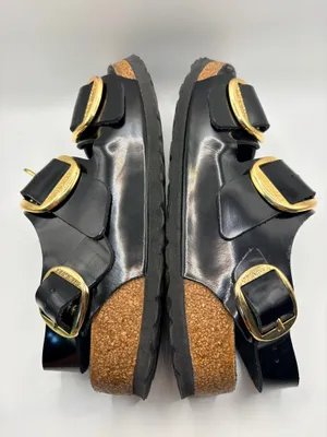 Birkenstock Milano Big Buckle Black Patent Leather Gold Quiet Luxury Sandals 38 US 7-7.5 thumbnail 7