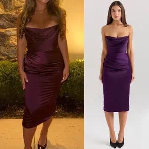 House of CB Santana Grape Satin Strapless Midi Dress S thumbnail 8