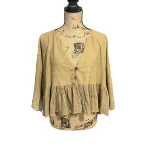 We The Free Free People Dallas Crop Henley Top S Olive Green Peplum Boho Grunge thumbnail 3