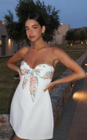 ZARA Floral White Strapless Dress thumbnail 1