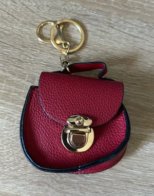 Red Mini Saddle Keychain Bag with Gold Hardware thumbnail 1