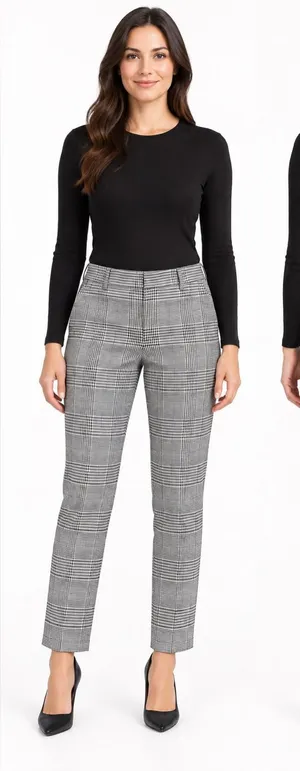 LOFT The Riviera Slim Plaid Ankle Pants Black White Size 10 thumbnail 1