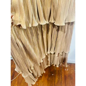 MAC DUGGAL Gold Metallic Plissé Square Neck Pleated Ruffle Belt Detail Dress 8 thumbnail 16