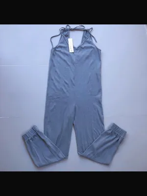 Zara Light Blue Spaghetti-Strap Casual Jumpsuit thumbnail 5