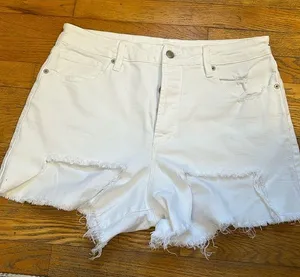 GOOD AMERICAN LIKE NEW white high waisted summer denim jeans shorts size 14 thumbnail 1