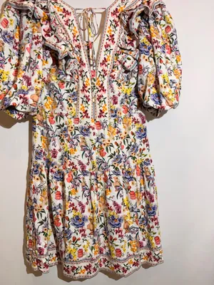 Farm Rio Greek Garden Floral Linen Blend Ruffle Tie Back Mini Dress Size M thumbnail 9