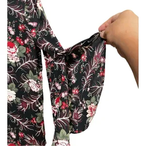 LOFT Black Floral Bell Sleeve Blouse Size M thumbnail 6