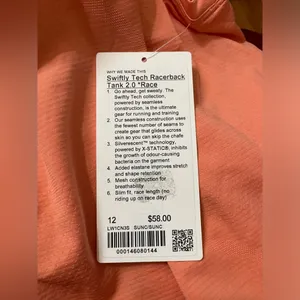 NWT Lululemon Swiftly Tech Racerback Tank 2.0 Race Sunny Coral Size 12 thumbnail 7