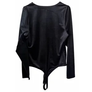 Good American Plunge Neck‎ Velvet Long Sleeve Bodysuit Black Women's Size 4 thumbnail 2