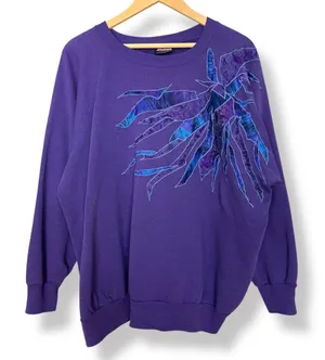 Vintage Sweatshirt Abstract Applique Pattern Small FLAWS Women Plus‎ Size XXXL thumbnail 1