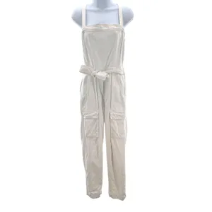 Free People Go West Utility Jumpsuit White Cargo Sleeveless Cutout Back‎ Small thumbnail 4