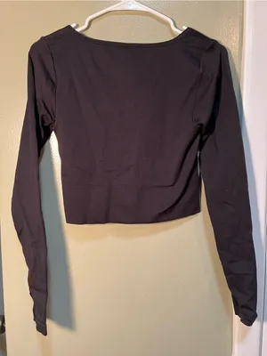 Athleta Womens Size Small Aurora Black Long-Sleeve Scoop Crop Top Ribbed Stretch thumbnail 5