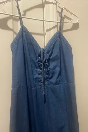 Aeropostale Denim Blue Lace-Up Slip Jumpsuit Size M thumbnail 1