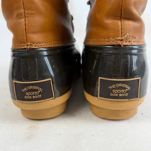 Sporto Arianna Duck Rain Boots Tan Brown Black‎ Rubber Lace Up Womens 6 Western Retro thumbnail 6