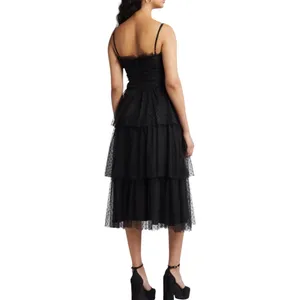 Lulus Black Tiered Tulle Midi Dress – Size M (NWT) thumbnail 2