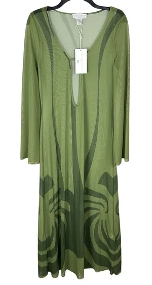 NEW Caroline Constas Sheer Mesh Cover Up Maxi Dress Womens Medium Green Resort thumbnail 1