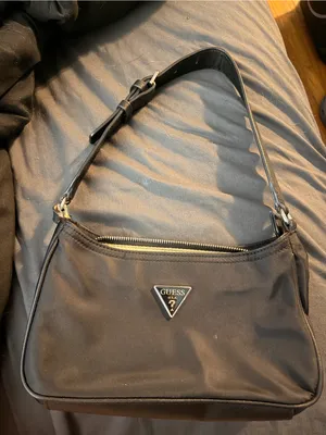 GUESS Black Nylon Shoulder Bag with Logo Plaque thumbnail 1