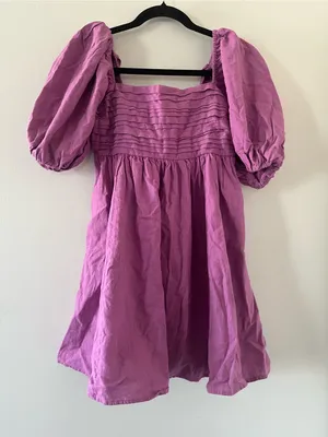 Abercrombie Purple Linen Blend Babydoll Puff Sleeve Mini Dress Small Coastal thumbnail 1