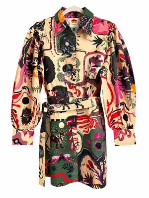 NWT Farm Rio Surreal Print Belted Long Sleeve Mini Dress Size S thumbnail 2