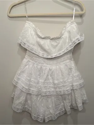 Altar’d State White Lace Ruffle Romper Taite-AS Smocked Off Shoulder Small thumbnail 7