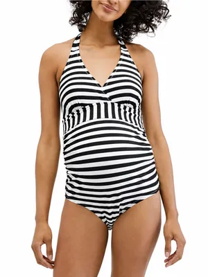 NWT Motherhood Maternity Beach Bump Striped One Piece Swimsuit Small thumbnail 1