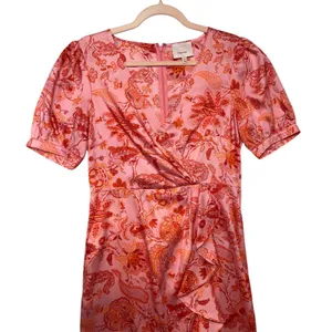 Cinq a Sept Mckenna Paisley Floral Ruffle Midi Dress Pink Orange Size 6 thumbnail 4