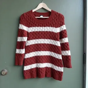 J.Crew 100% Merino Wool Chunky Cable Knit Sweater Small Brown Striped Preppy thumbnail 12